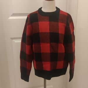 New! Crewcuts/J.Crew Boys 100% Wool Red and Black Plaid Crewneck Sweater